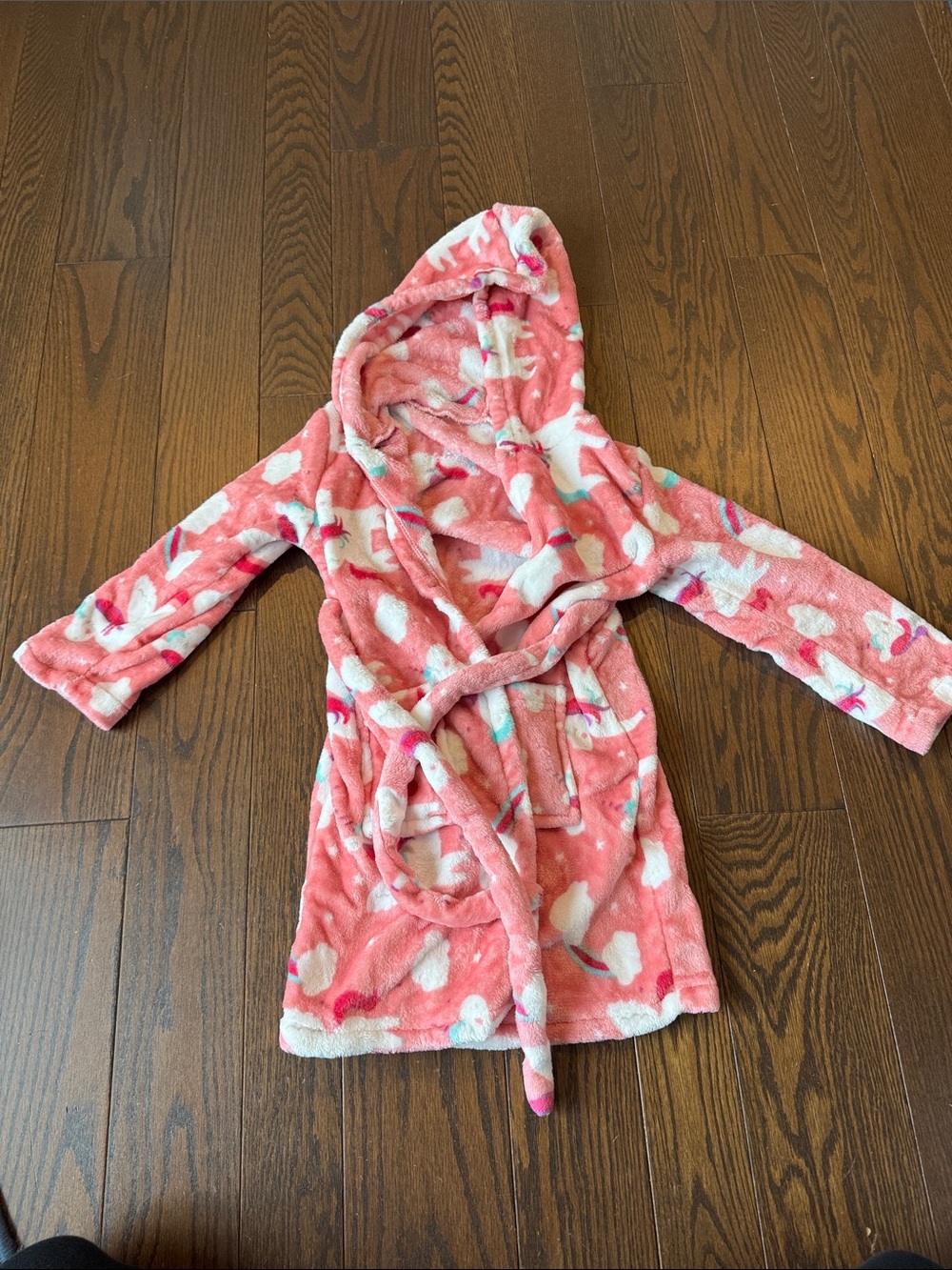 Girls' Coral Unicorn Hooded Plush Bathrobe